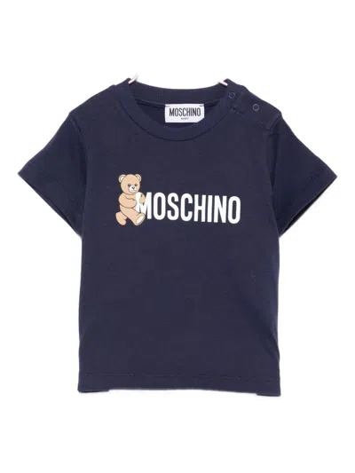 Moschino Babies' Teddy-print Cotton Top In Blue