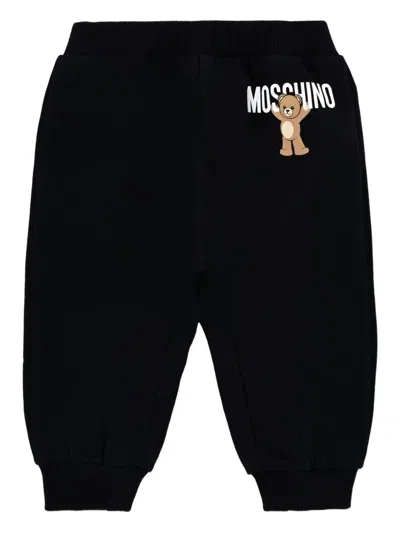 Moschino Babies' Teddy-print Cotton Trousers In Black