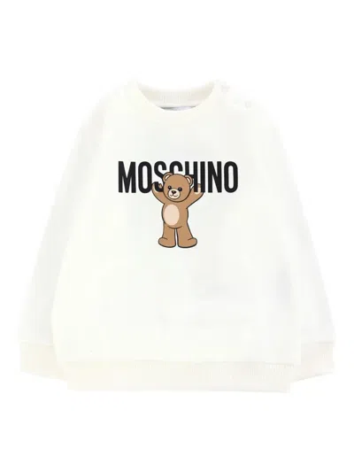 Moschino Babies' Teddy-print Crew-neck Sweatshirt In White