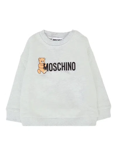 Moschino Babies' Teddy-print Crew-neck Top In White