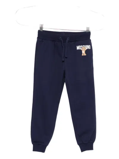 Moschino Teddy-print Drawstring Trousers In Blue