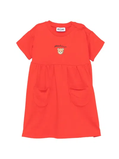 Moschino Babies' Teddy-print Dress In Red
