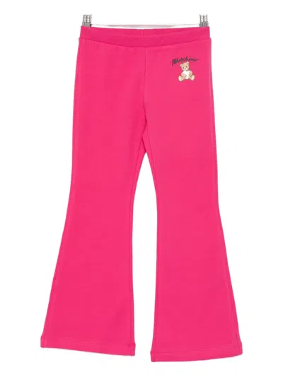 Moschino Kids' Teddy-print Flared Trousers In Pink