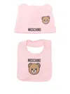 Moschino Teddy-print Hat Bib Set In Pink