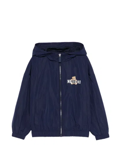 Moschino Kids' Teddy-print Hooded Jacket In Blue