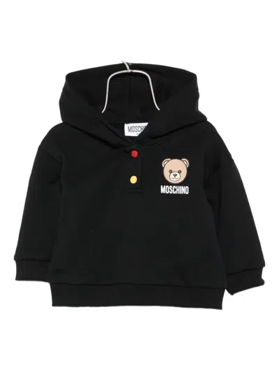 Moschino Babies' Teddy-print Hooded Top In Black