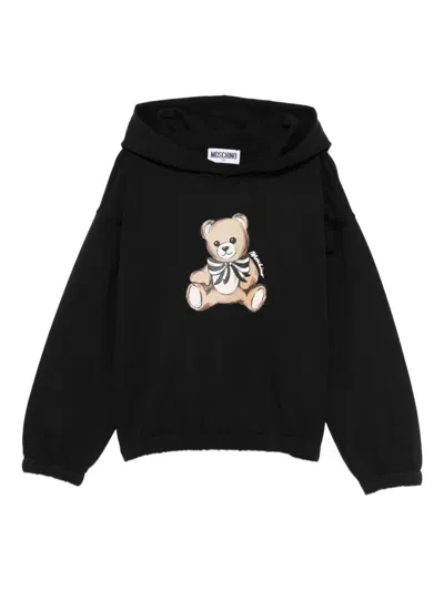 Moschino Teddy-print Hooded Top In Black