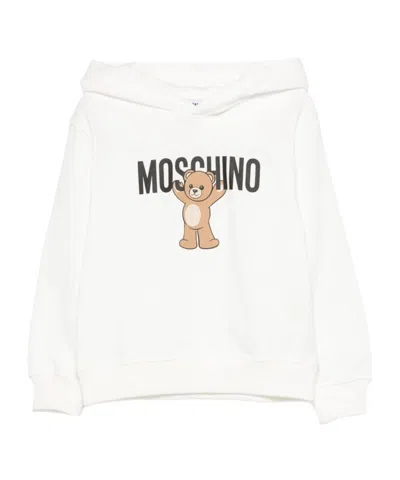 Moschino Kids' Teddy-print Hooded Top In White