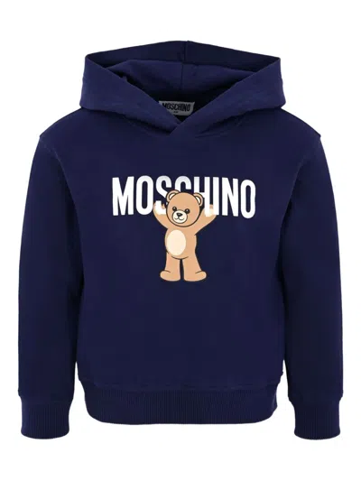 Moschino Kids' Teddy-print Hoodie In Blue