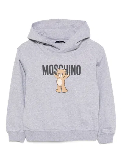 Moschino Kids' Teddy-print Hoodie In Gray