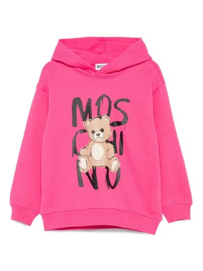 Moschino Kids' Teddy-print Hoodie In Pink