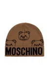 Moschino Teddy-print Logo Beanie In Brown