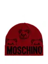 Moschino Teddy-print Logo Beanie In Red