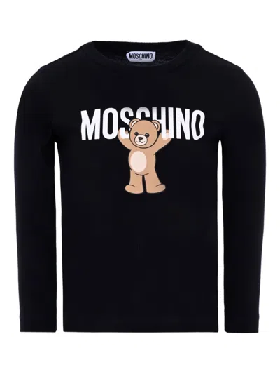Moschino Kids' Teddy-print Long-sleeve T-shirt In Black