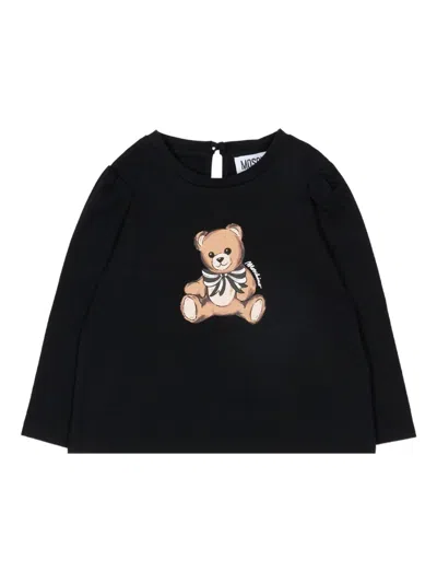 Moschino Babies' Teddy-print Long-sleeve T-shirt In Black