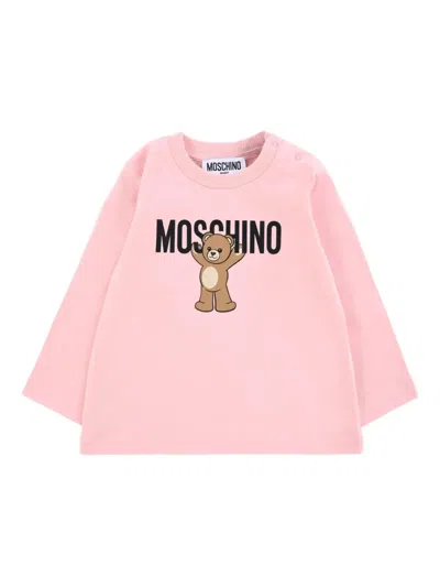 Moschino Babies' Teddy-print Long-sleeve T-shirt In Pink