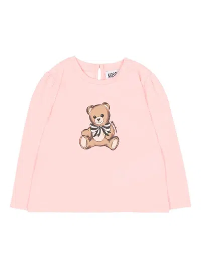 Moschino Babies' Teddy-print Long-sleeve T-shirt In Pink