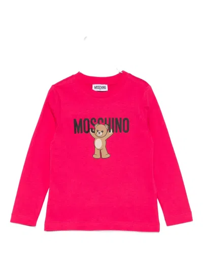 Moschino Kids' Teddy-print Long-sleeve Top In Pink