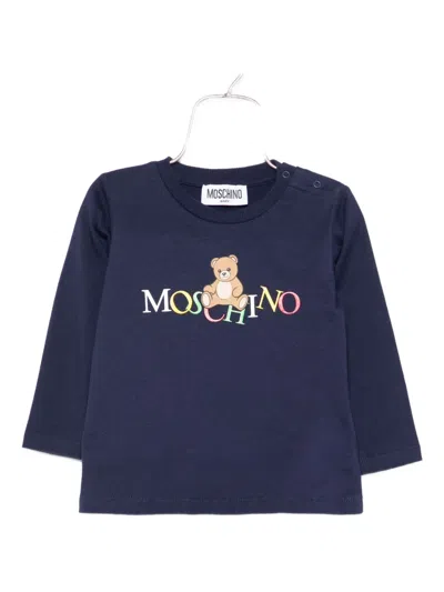 Moschino Babies' Teddy-print Long-sleeve Top In Blue