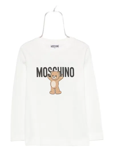 Moschino Kids' Teddy-print Long-sleeve Top In White