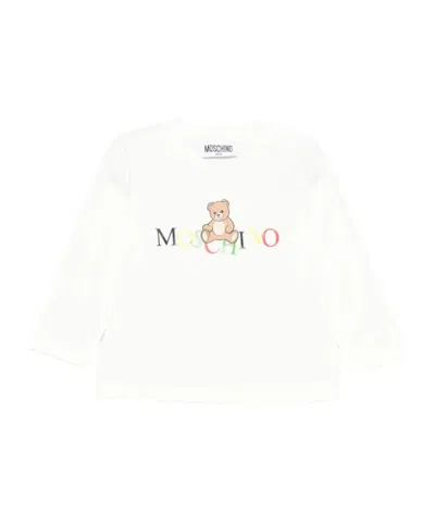 Moschino Kids' Teddy-print Long-sleeve Top In White