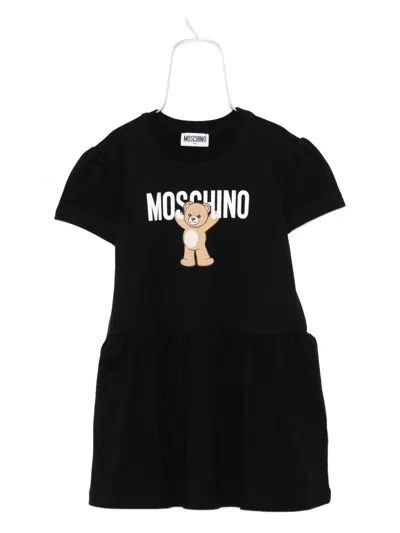 Moschino Kids' Teddy-print Mini Dress In Black