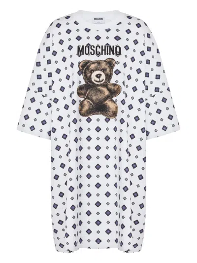 Moschino Teddy-print Mini Dress In White
