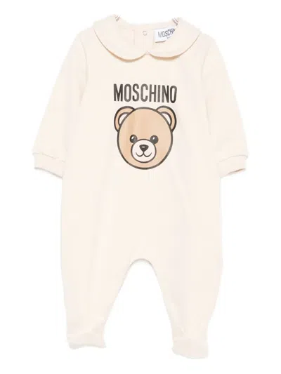Moschino Babies' Teddy-print Peter-pan-collar Pajamas In Neutral