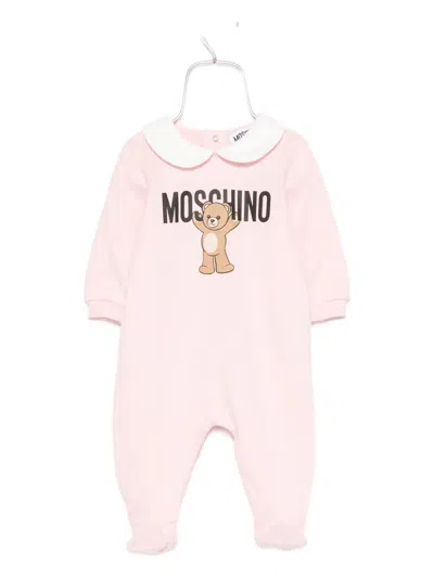 Moschino Babies' Teddy-print Peter Pan Collar Pajamas In Pink