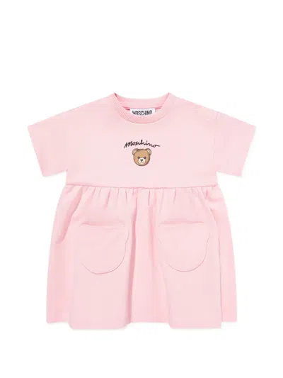 Moschino Babies' Teddy-print Pocket Dress In Pink