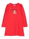 Moschino Teddy-print Puff-sleeve Dress In Red