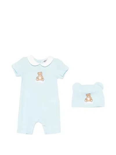 Moschino Babies' Teddy-print Romper Set In Blue