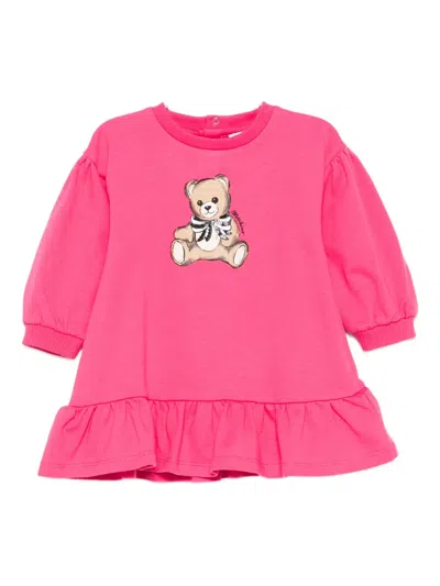 Moschino Babies' Teddy-print Ruffled Dress In Pink