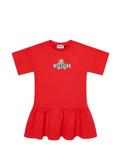 Moschino Kids' Teddy-print Ruffled Dress In Red