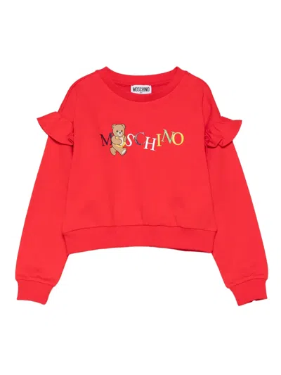 Moschino Teddy-print Ruffled Sweater In Red