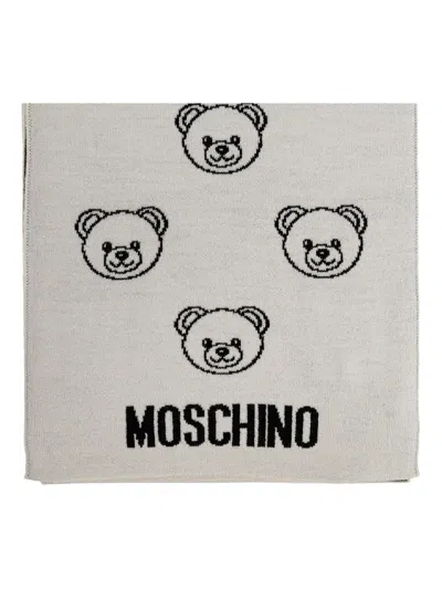 Moschino Teddy-print Scarf In Gray