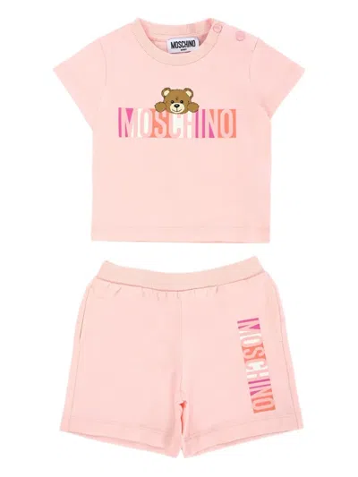 Moschino Babies' Teddy-print Short Set In Pink