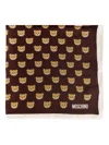 Moschino Teddy-print Silk Scarf In Brown