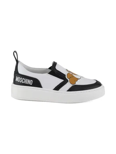 Moschino Kids' Teddy-print Slip-on Sneakers In White
