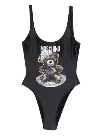 Moschino Teddy-print Swimsuit In Black