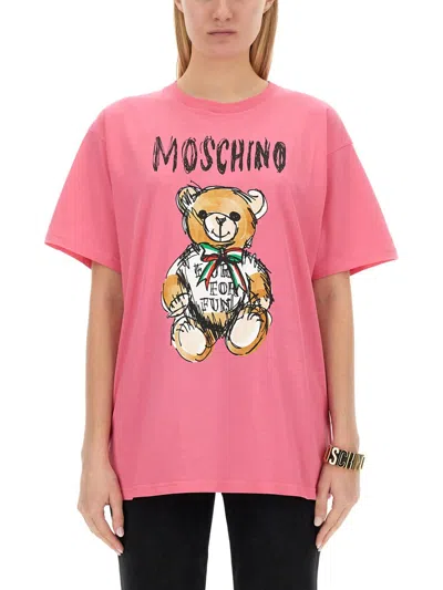 Moschino Teddy Print T-shirt In Pink