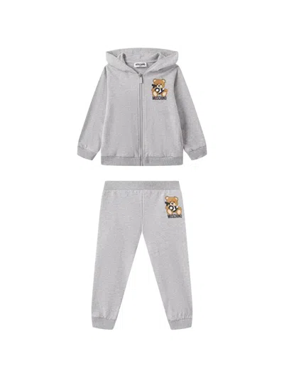 Moschino Babies' Teddy-print Tracksuit Set In Gray