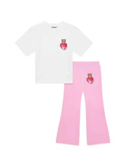 Moschino Kids' Teddy-print Trousers Set In Pink