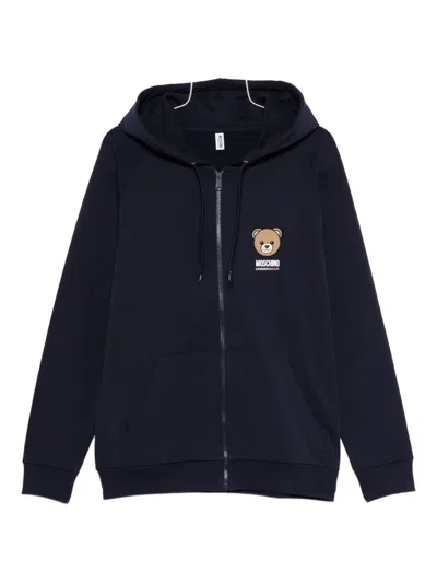 Moschino Teddy-print Zip-fastening Hoodie In Blue