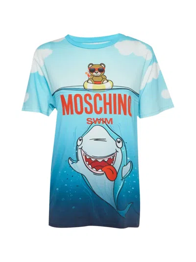 Pre-owned Moschino Teddy Shark Print T-shirt In Blue