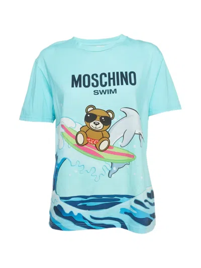 Pre-owned Moschino Teddy Shark Print T-shirt In Blue