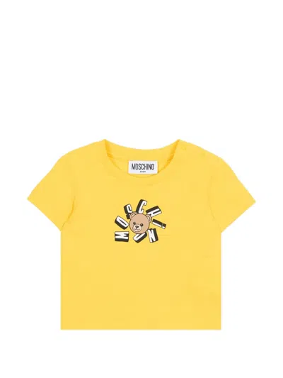 Moschino Babies' Teddy Short Sleeve T-shirt In Yellow