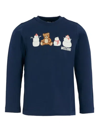 Moschino Kids' Teddy-snowman Long-sleeved T-shirt In Blue