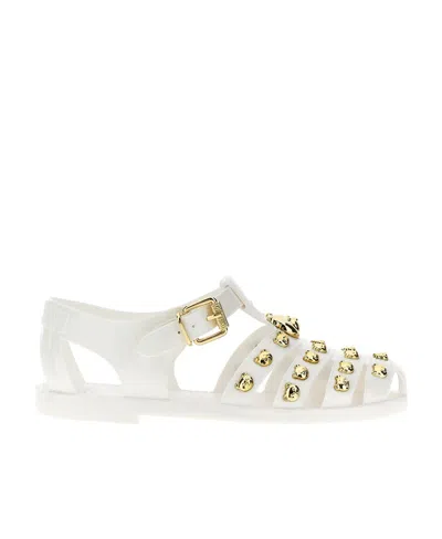 Moschino Teddy-stud Caged Sandals In White