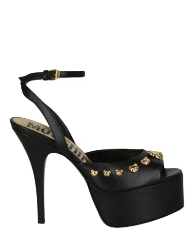 Moschino Teddy Studs Platform Heel Sandals In Black